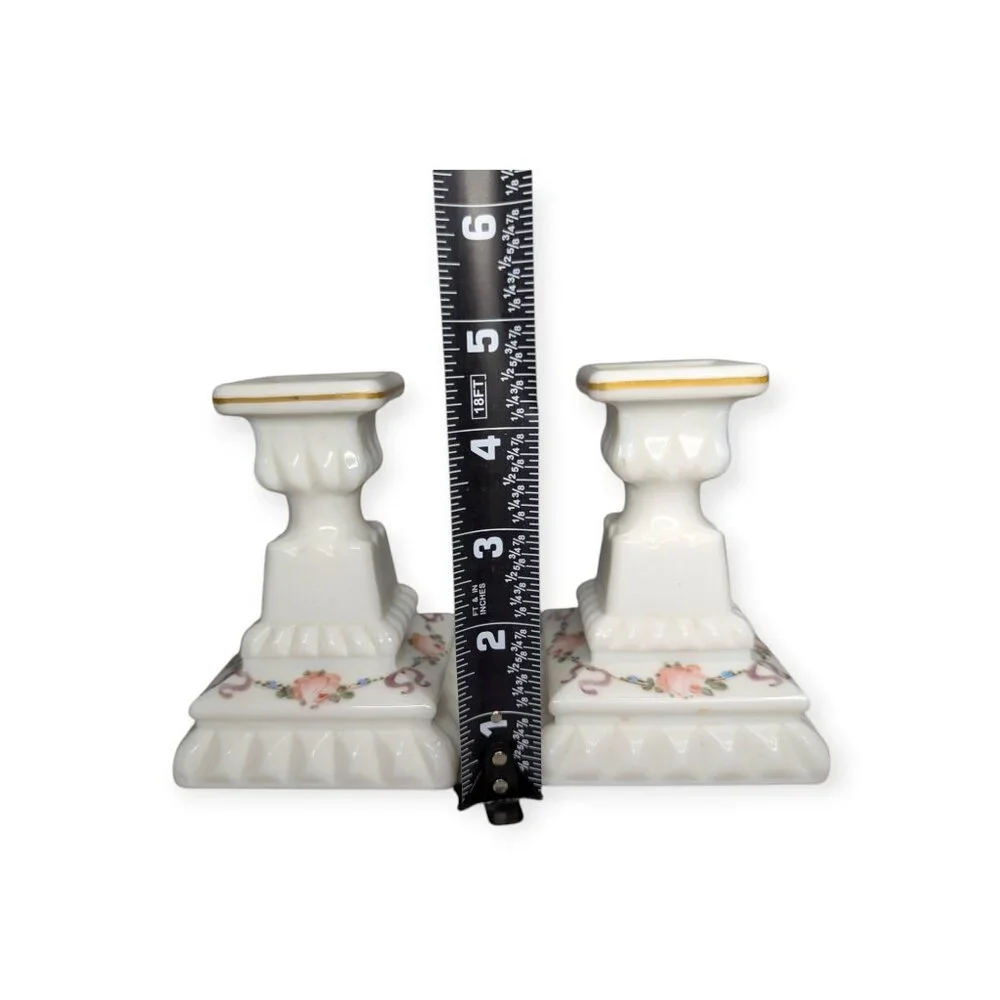Vintage Westmoreland Milk Glass Floral Hand Painted Candle Holders Matching Pair